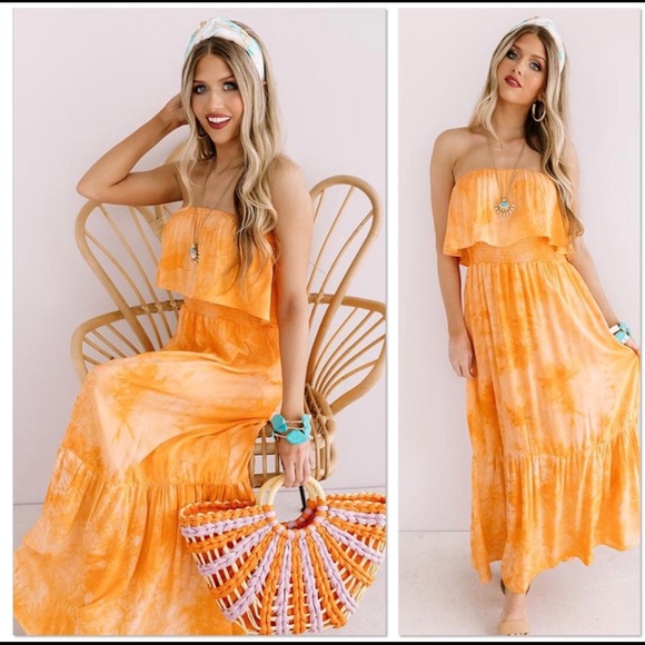 Clearance! NWT Orange Tie dye tiered maxi dress - Picture 3 of 5